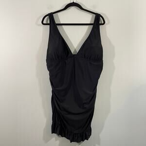 J Crew Women's Black V-neck One Piece Ruched Ruffles Swim Dress Size 20 #BP246